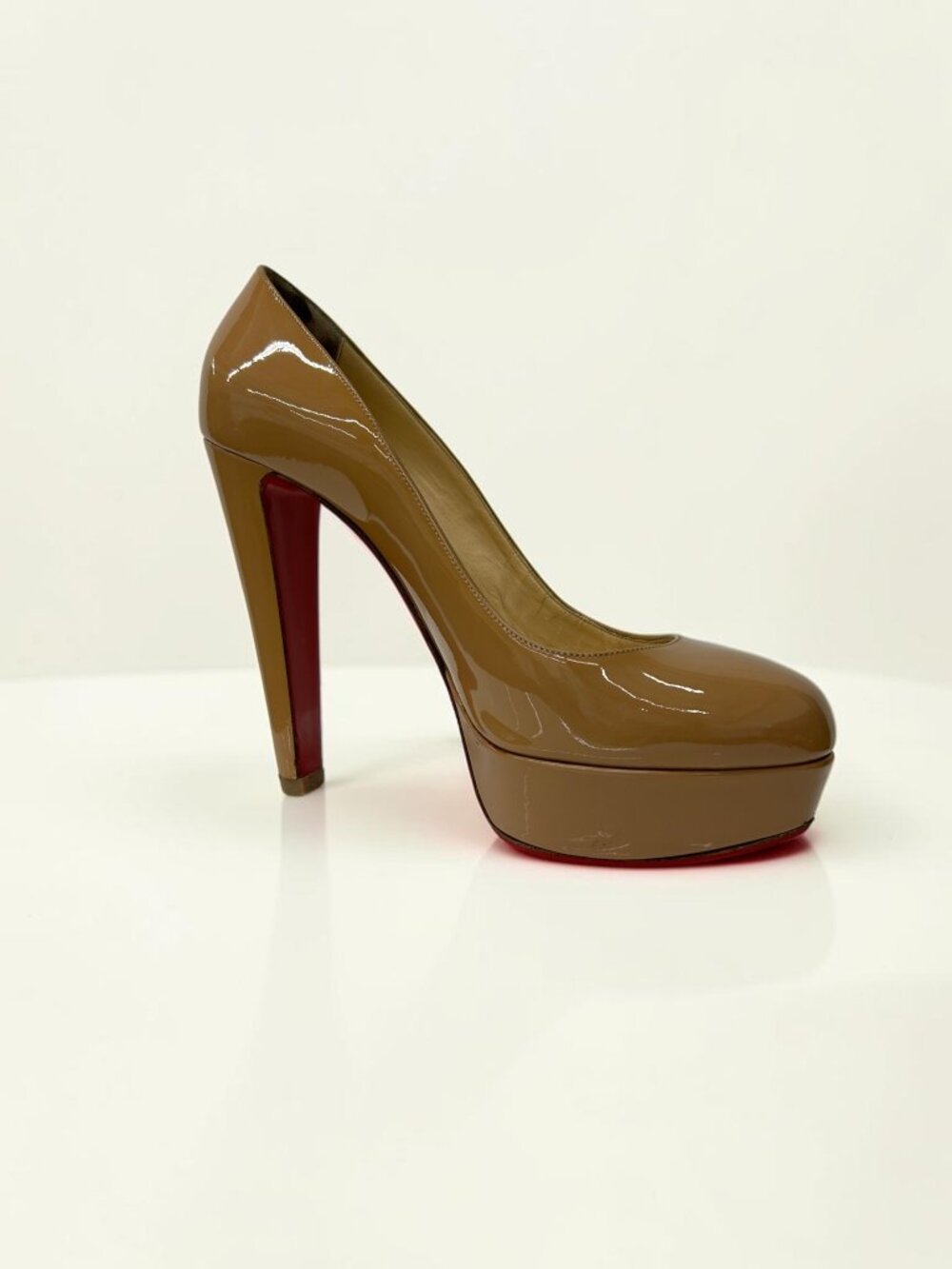 Christian Louboutin, Bianca 140 Patent Leather Pumps, Beige Size 38 EU